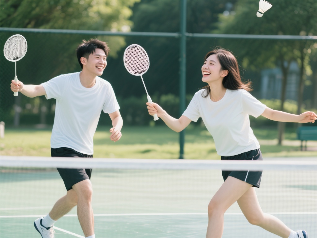 羽毛球作为一项简单易上手的运动，特别适合情侣一起参